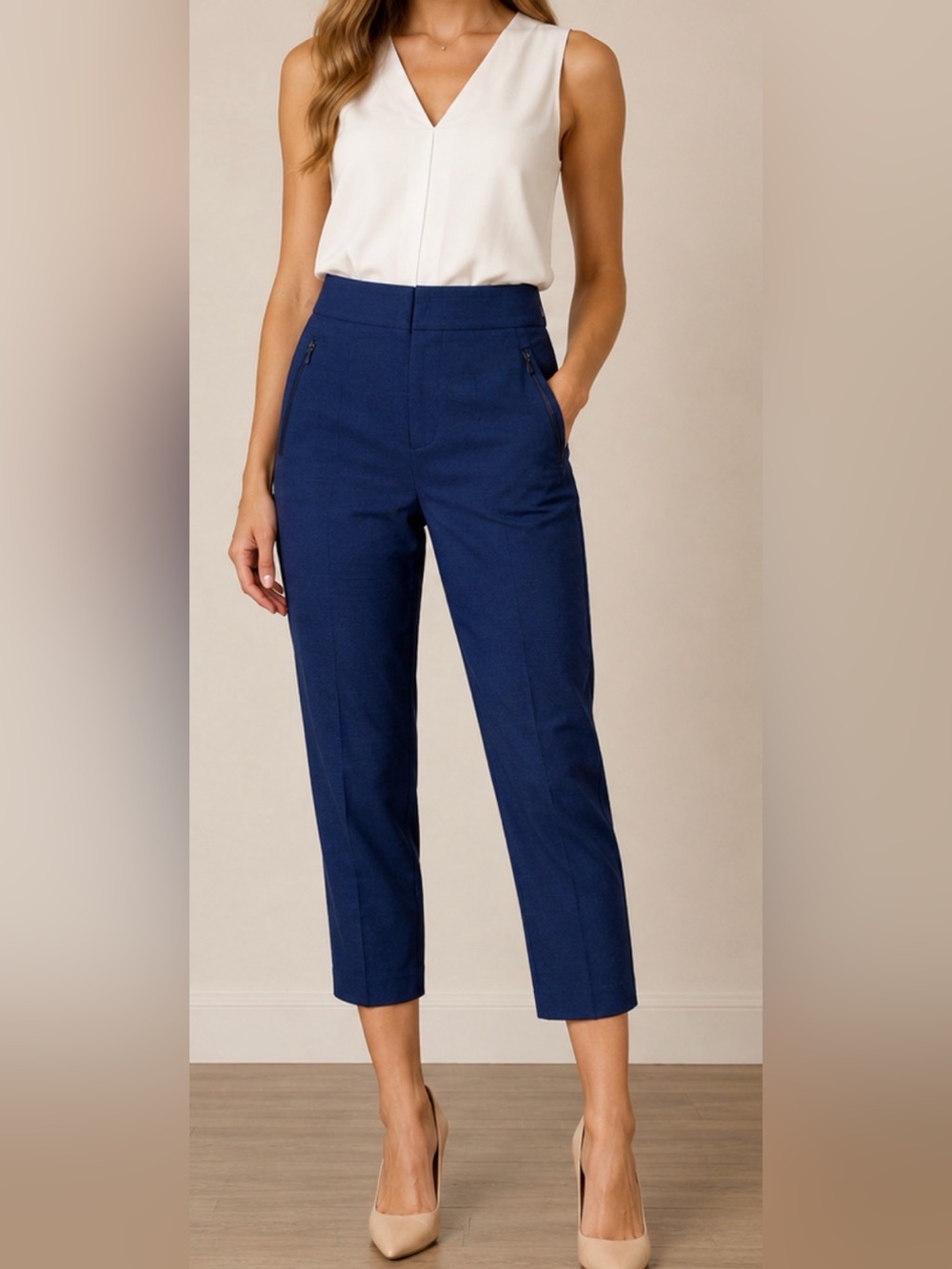 Club Monaco High Rise Side Zip Cigarette Crop Pants Blue Size 2